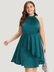 Keyhole Pocketed Halter Satin Dress by Bloomchic Limited