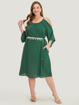 Solid Raglan Sleeve Pocket Cold Shoulder Dress