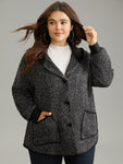 Tweed Pocket Button Through Hooded Coat