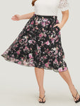 Floral Print Elastic Waist Pocket Skirt