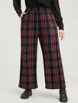 Plaid Elastic Waist Pocket High Rise Pants