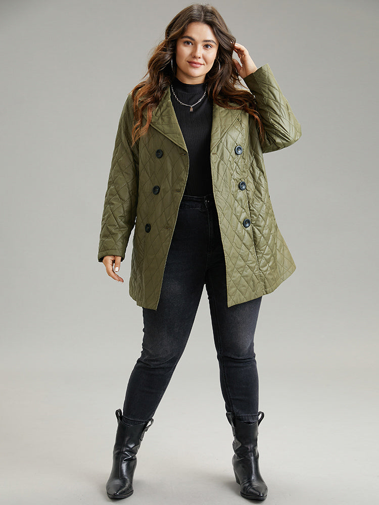 

Plus Size Coats | Solid Quilted Double Breasted Belted Coat | BloomChic, Army green