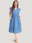 Pocketed Self Tie Cap Sleeves Dress With Ruffles