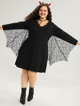 Halloween Plain Contrast Lace Flutter Hem Dress