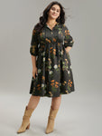 Frill Trim Gathered Floral Print Dress