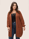 Plain Dual Pocket Open Front Cardigan