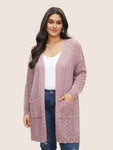 Pointelle Knit Pocket Split Hem Cardigan