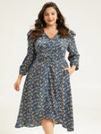 Puff Sleeves Sleeves Ruched Floral Print Dress