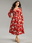 Ruched Pocketed Pleated Floral Print Dress