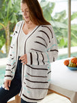 Striped Open Front Contrast Mesh Cardigan