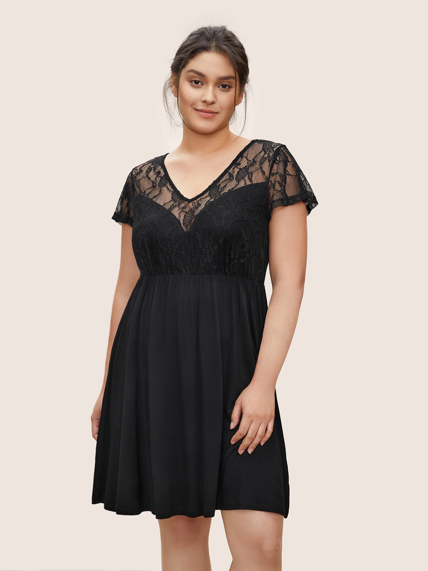 

Plus Size Sleep Dresses | Crochet Lace Mesh Ruffle Sleeve Sleep Dress | BloomChic, Black