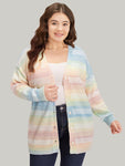 Rainbow Ombre Elastic Cuffs Button Up Cardigan