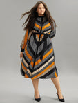 Striped Print Belted Dress by Bloomchic Limited