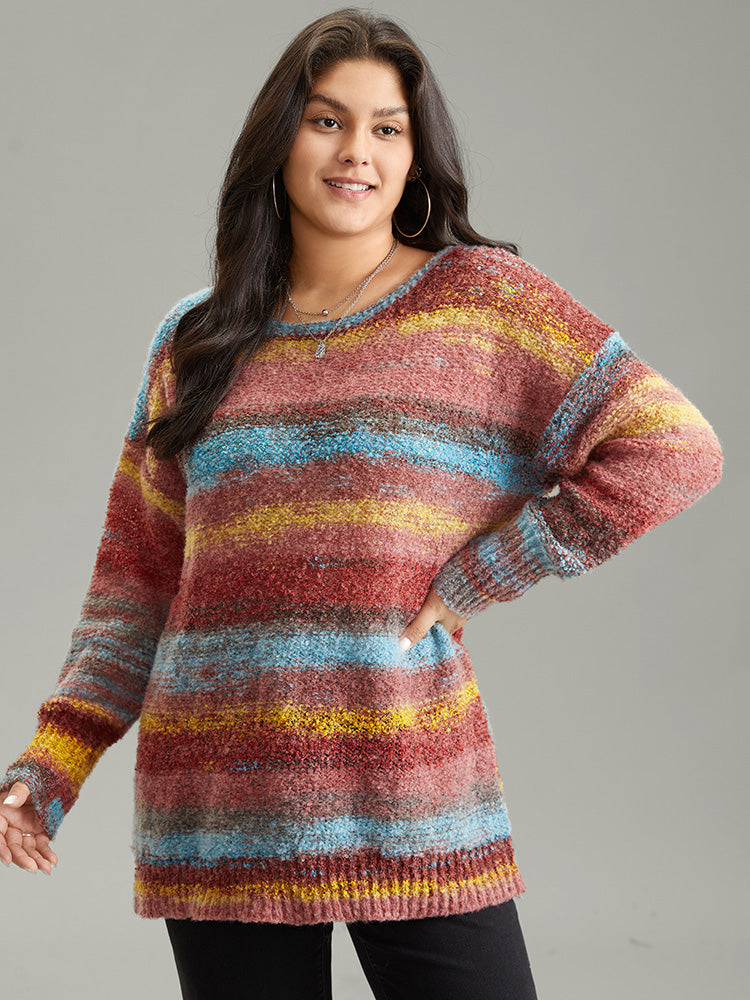 

Plus Size Pullovers | Heather Colorblock Contrast Drop Shoulder Pullover | BloomChic, Russet