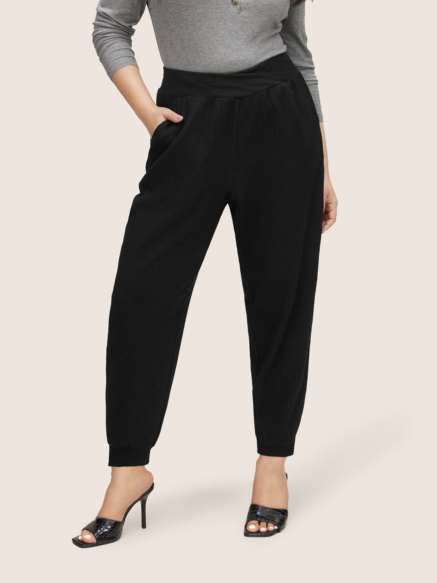 

Plus Size Women Dailywear Plain Tummy control High Rise Pocket Casual Pants BloomChic, Black