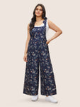 Ditsy Floral Pleated Ties Spaghetti Strap Jumpsuit