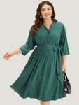 Pocketed Belted Notched Collar Dress