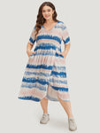 Pocketed Tie Dye Print Elasticized Waistline Dress