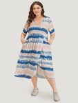 Tie Dye Print Elasticized Waistline Pocketed Dress
