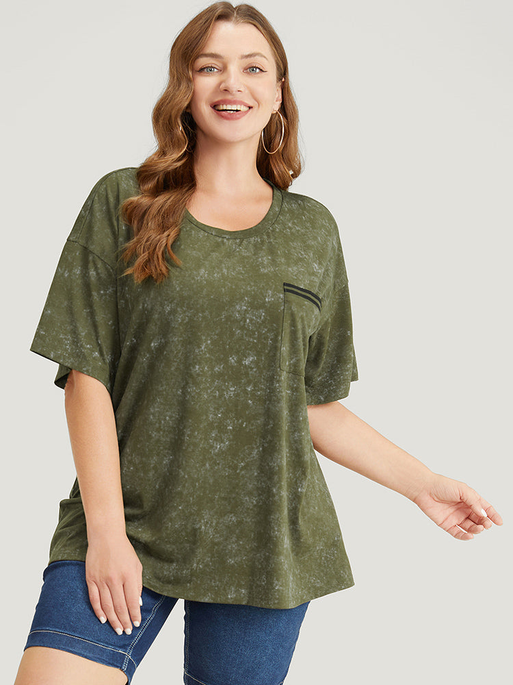 

Plus Size Women Dailywear Plain Heather Regular Sleeve Short Sleeve Round Neck Casual T-shirts BloomChic, Army green