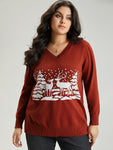 Anti pilling Christmas Trees & Elk Print Pullover