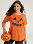 Halloween Print Crew Neck T shirt
