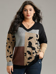 Leopard Colorblock Contrast Pullover