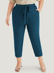 Anti wrinkle Plain Belted Pocket Elastic Waist Woven Pants