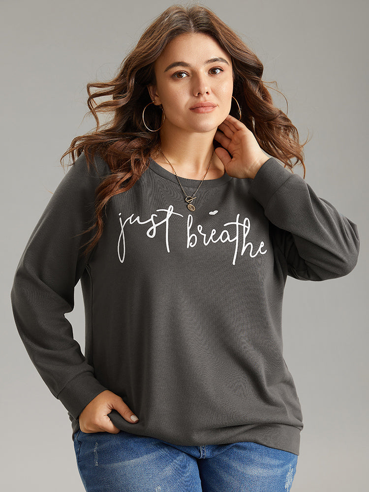 

Plus Size Women Dailywear Graphic-Positive Slogans Printed Regular Regular Sleeve Long Sleeve Round Neck Casual Sweatshirts BloomChic, Dim gray