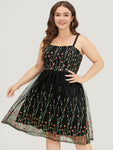 Floral Print Pocketed Embroidered Mesh Dress by Bloomchic Limited