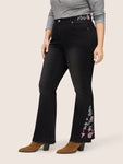 Floral Embroidered Raw Hem Bootcut Jeans
