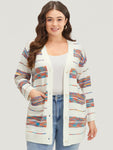 Ombre Patchwork Button Through Patched Pocket Cardigan