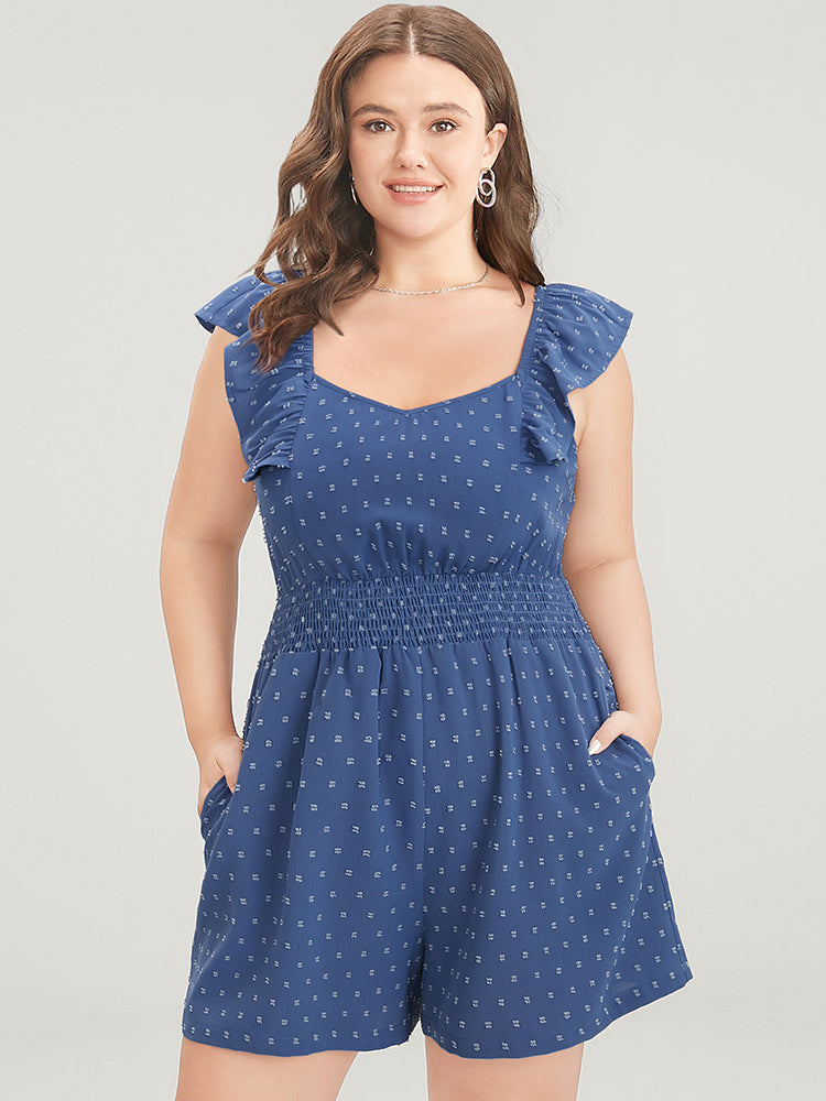 

Polka Dot Pocket Shirred Ruffle Trim Cami Jumpsuit BloomChic, Blue