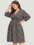 Floral Print Shirred Pocketed Dress