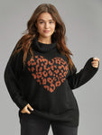 Hreat Print Contrast Turtle Neck Pullover