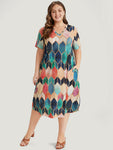 Geometric Print Pocketed Colorblocking Dress