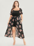 Pocketed Floral Print Chiffon Romper