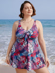 Tropical Print Knotted Front Swim Dress
