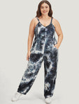 Tie Dye Print Spaghetti Strap Pocketed Jumpsuit