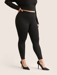 Plain Button Detail Skinny High Rise Leggings