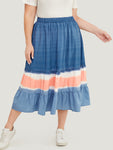 Tie Dye Patchwork Pocket Ruffle Tiered Skirt