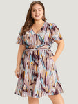 General Print Ruched Dress With Ruffles