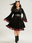 Halloween Velvet Contrast Layered Crisscross Neck Dress