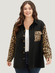 Leopard Patchwork Contrast Button Up Coat