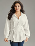 Cotton Shirt Collar Lace Up Blouse