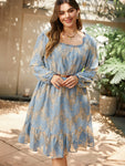 Contrast Lace Panel Frill Trim Lantern Sleeve Dress