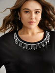 Metal Tassel Detail Crew Neck T shirt