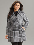 Plaid Button Up Pocket Belted Lapel Collar Coat