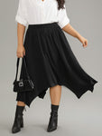 Solid Rayon Elastic Waist Pocket Hanky Hem Skirt