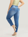 Very Stretchy High Rise Medium Wash Floral Embroidered Jeans